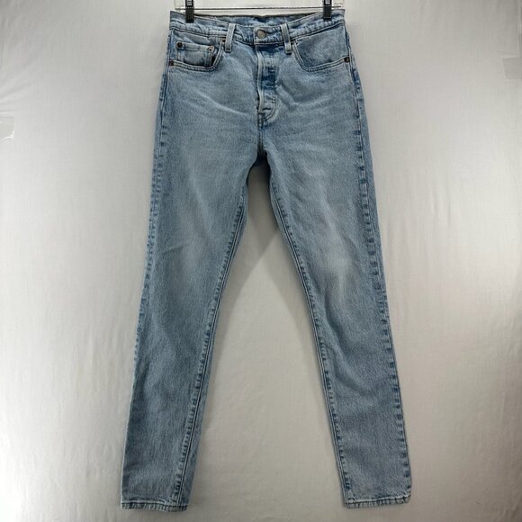 Levis 501 Skinny Jeans Women W28 L32 High-Rise Low Stretch Denim Light Wash Blue - Picture 1 of 15